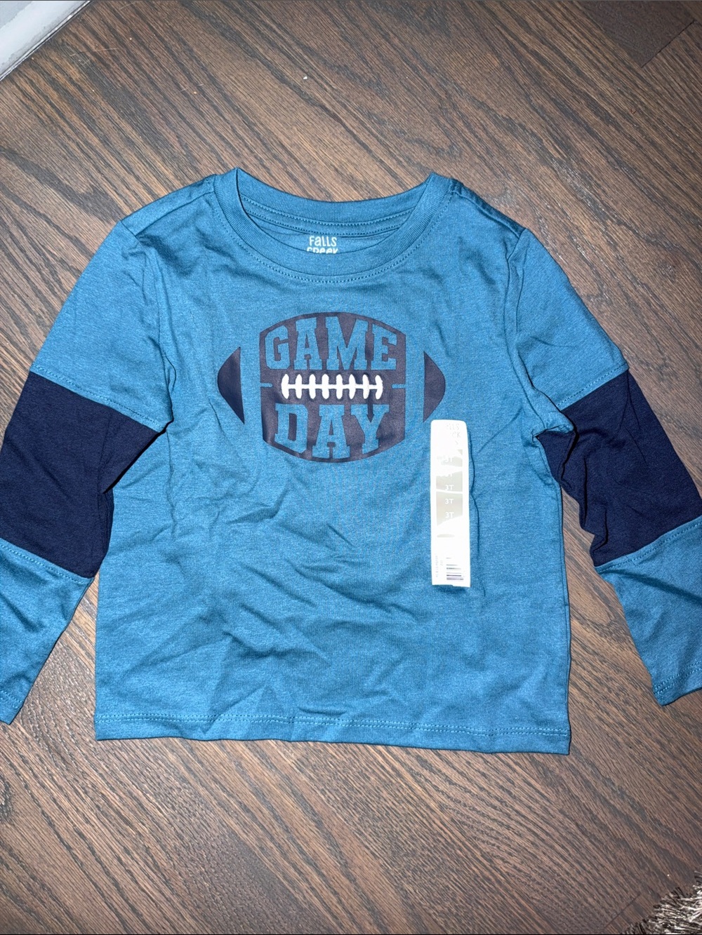 Falls Creek Boys' Teal Long Sleeve 'Game Day' Football Tee